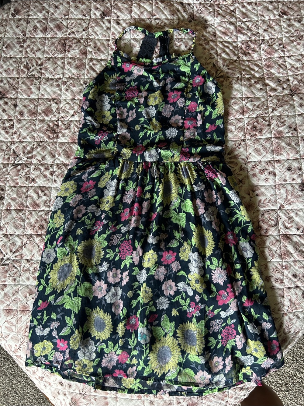 Abercrombie & Fitch Black Floral Halter Dress with Pink & Green Accents